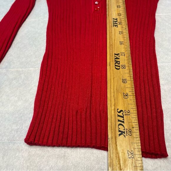 Vintage ITS OUR TIME Sweater Tight Fit Ribbed V-Neck Stretch 90s Womens L Red - Picture 6 of 10